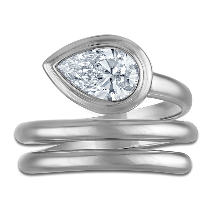 Main Image 3 of Jared Signature Pear-Shaped Lab-Grown Diamond Solitaire Bezel-Set Wrap Ring Sterling Silver (VS2/F)