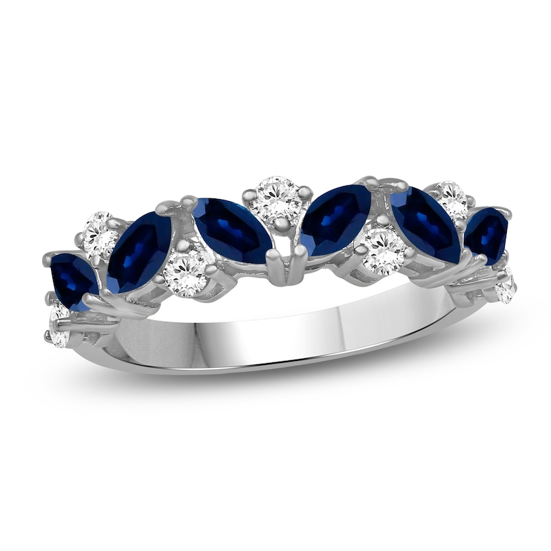 Main Image 1 of Marquise-Cut Natural Blue Sapphire & Diamond Ring 1/3 ct tw 14K White Gold