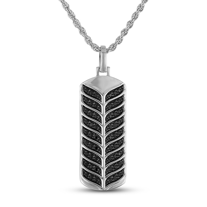 Main Image 1 of 1933 by Esquire Men's Black Diamond Feather Dog Tag Necklace 3/4 ct tw Sterling Silver 22"
