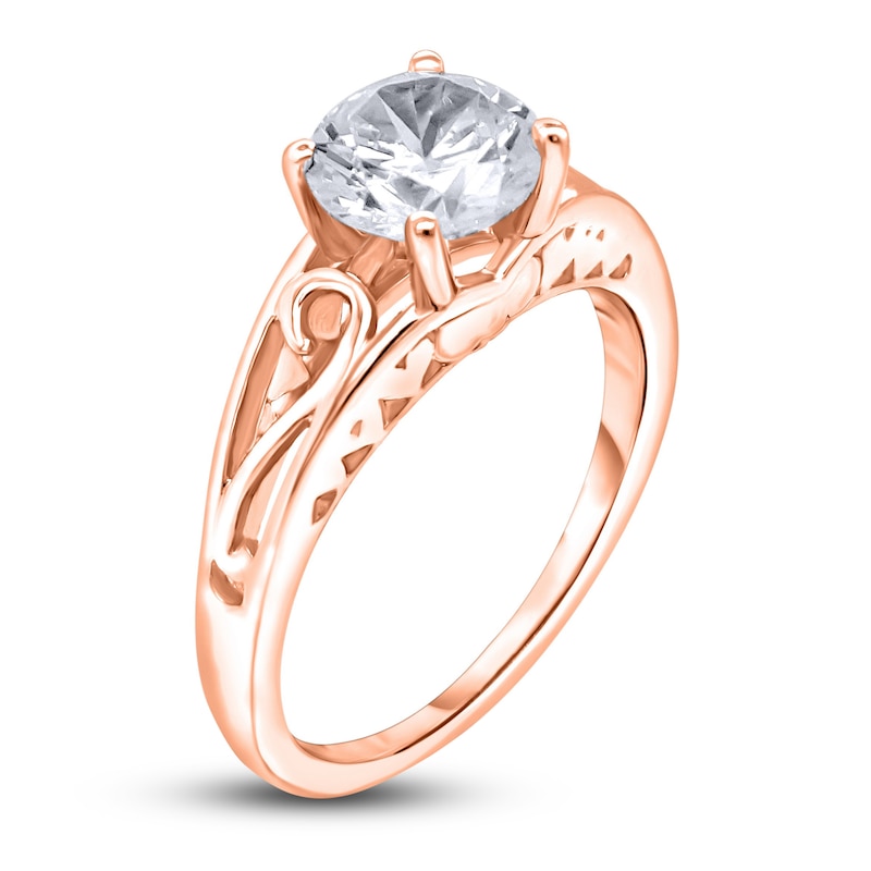 Main Image 2 of Diamond Solitaire Scroll Engagement Ring 3/4 ct tw Round 14K Rose Gold (I2/I)