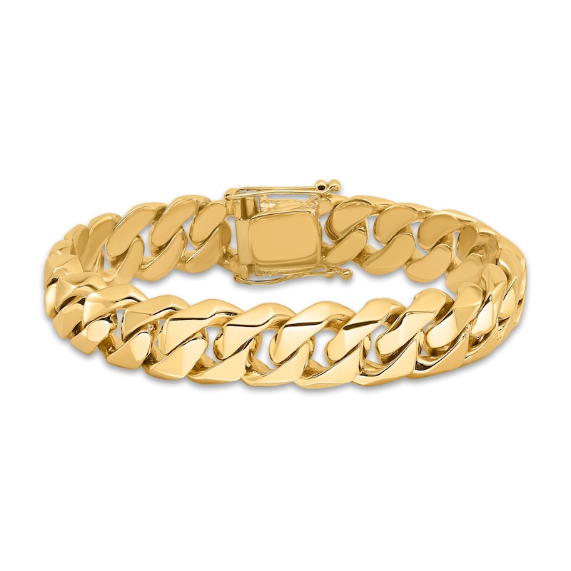 14K Yellow Solid Gold Mens Curb Bracelet 11 mm