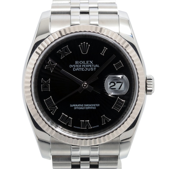 Previously Owned Mens Rolex Datejust 36 18K White Gold Stainless Steel Watch 60424151221 Model 116234 Previously Owned Mens Rolex Datejust 36 18K White Gold Stainless Steel Watch 60424151221 Model 116234