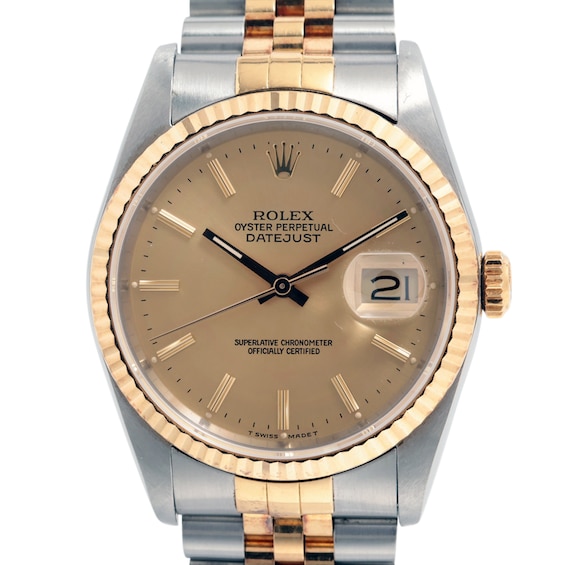 Previously Owned Mens Rolex Datejust 36 18K Yellow Gold Stainless Steel Watch 60424111306 Model 16233 Previously Owned Mens Rolex Datejust 36 18K Yellow Gold Stainless Steel Watch 60424111306 Model 16233