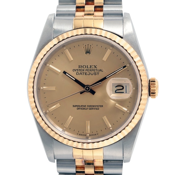Previously Owned Mens Rolex Datejust 36 18K Yellow Gold  Stainless Steel Watch 62524262400 Model 16233