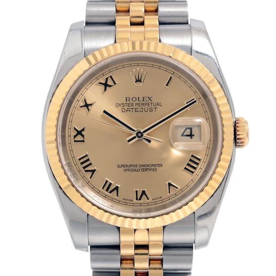 Previously Owned Mens Rolex Datejust 36 18K Yellow Gold Stainless Steel Watch 60424149382 Model 116233 Previously Owned Mens Rolex Datejust 36 18K Yellow Gold Stainless Steel Watch 60424149382 Model 116233