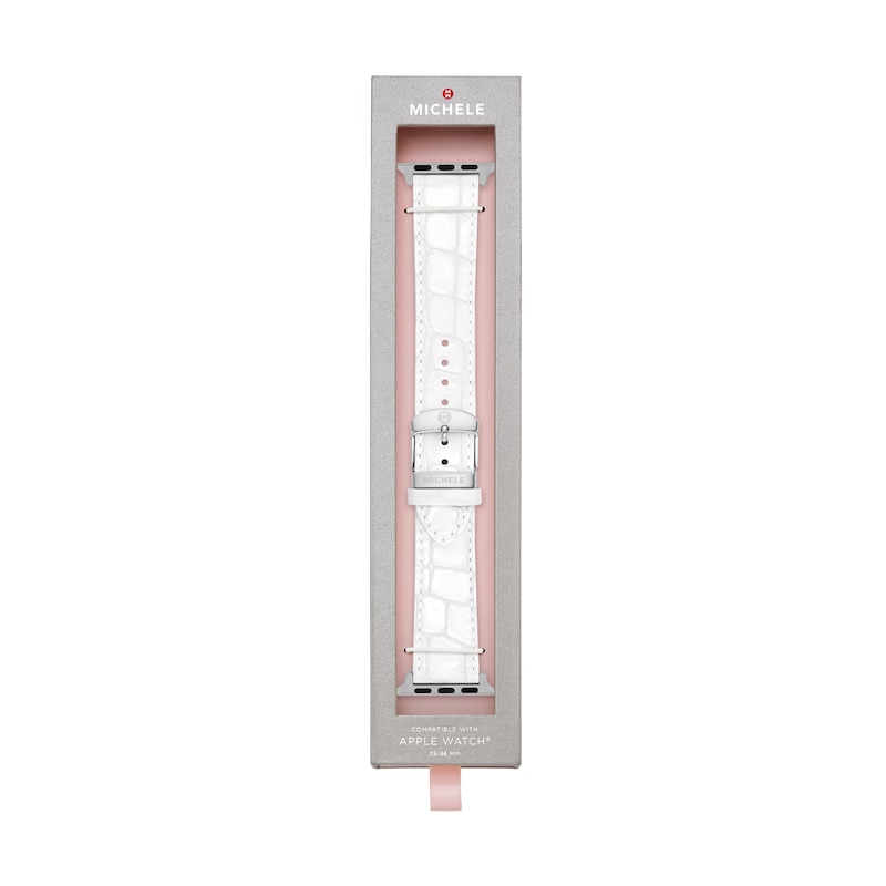 Main Image 5 of MICHELE White Leather Apple Watch Strap MS20SL0001