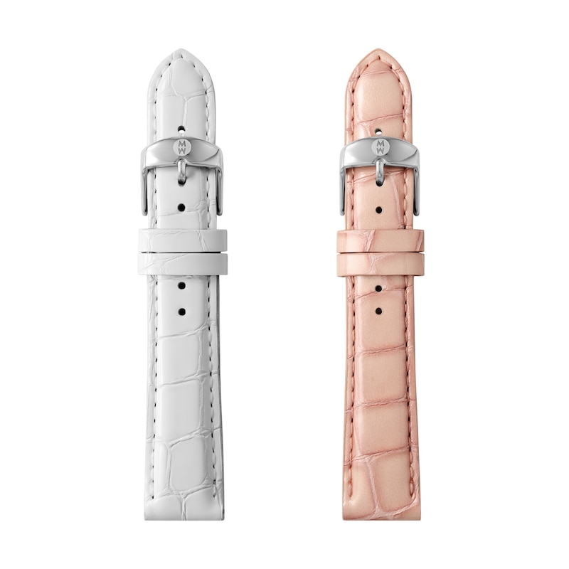 Main Image 1 of MICHELE White & Pink Leather Watch Strap Set MS18S05SET