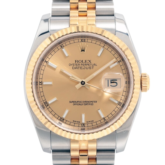 Previously Owned Mens Rolex Datejust 36 18K Yellow Gold Stainless Steel Watch 80624972746 Model 116233 Previously Owned Mens Rolex Datejust 36 18K Yellow Gold Stainless Steel Watch 80624972746 Model 116233