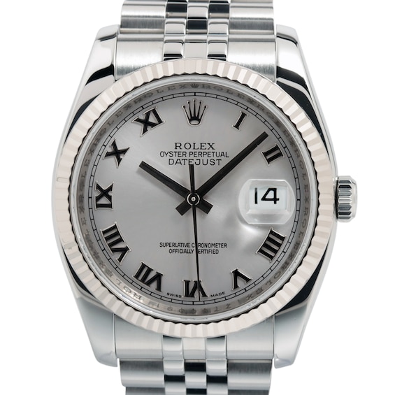 Previously Owned Mens Rolex Datejust 36 18K White Gold Stainless Steel Watch 42924692632 Model 116234 Previously Owned Mens Rolex Datejust 36 18K White Gold Stainless Steel Watch 42924692632 Model 116234