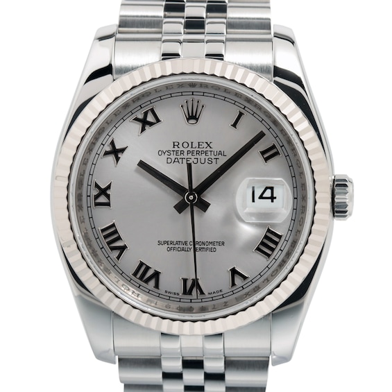 Previously Owned Mens Rolex Datejust 36 18K White Gold  Stainless Steel Watch M8Qkniu2 Model 116234