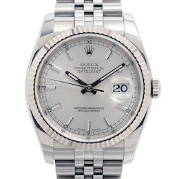 Previously Owned Men's Rolex Datejust 36 18K White Gold & Stainless Steel Watch 80624973115 (Model: 116234)
