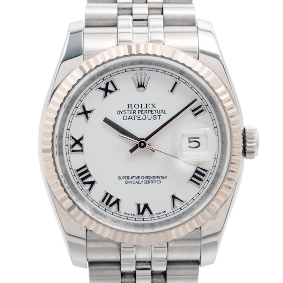 Previously Owned Mens Rolex Datejust 36 18K White Gold  Stainless Steel Watch Jwln0Roy Model 116234