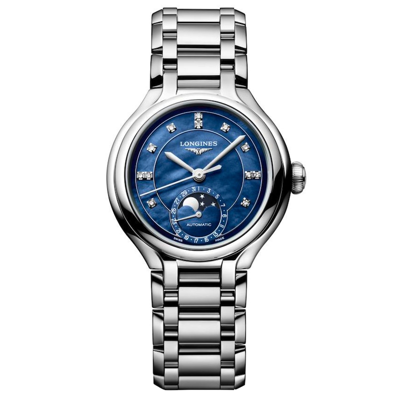 Main Image 1 of Longines PrimaLuna Moonphase Mother-of-Pearl & Diamond Automatic 1/20 ct tw Women's Watch L81264976