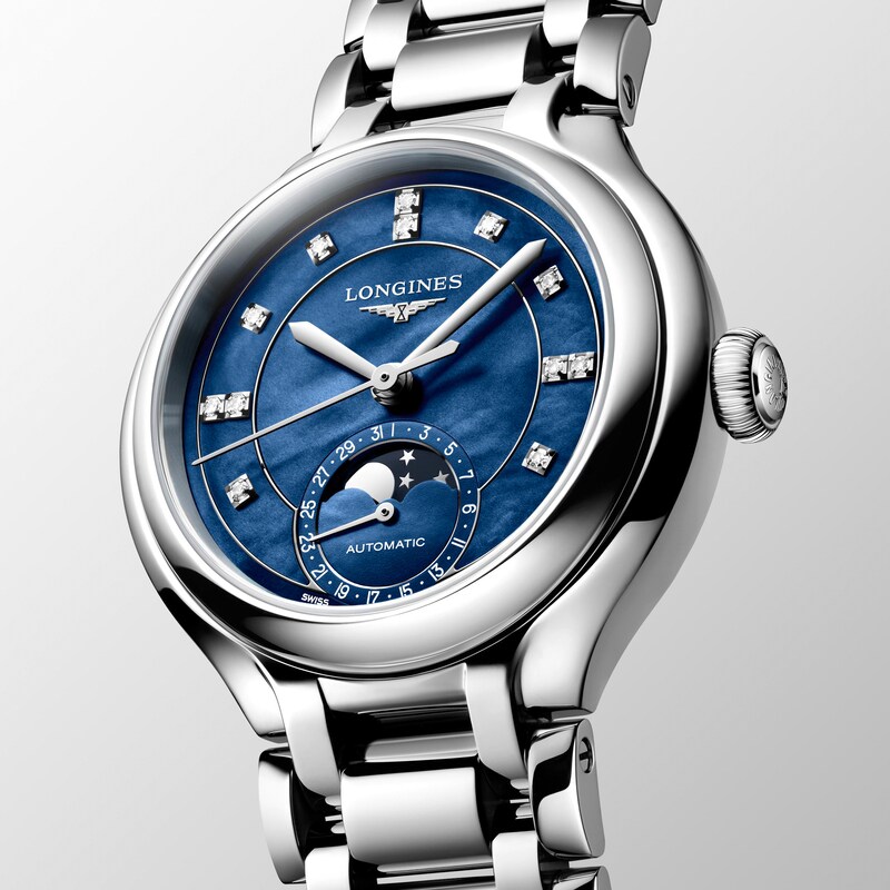 Main Image 2 of Longines PrimaLuna Moonphase Mother-of-Pearl & Diamond Automatic 1/20 ct tw Women's Watch L81264976