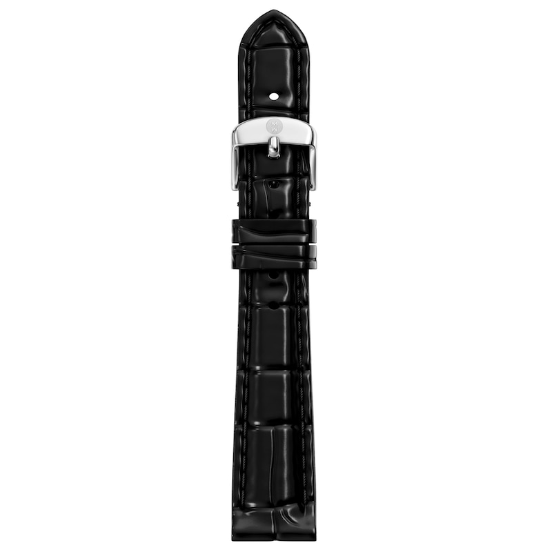 Main Image 1 of MICHELE 14mm Women's Black Croc-Embossed Leather Watch Strap MS14AA060002