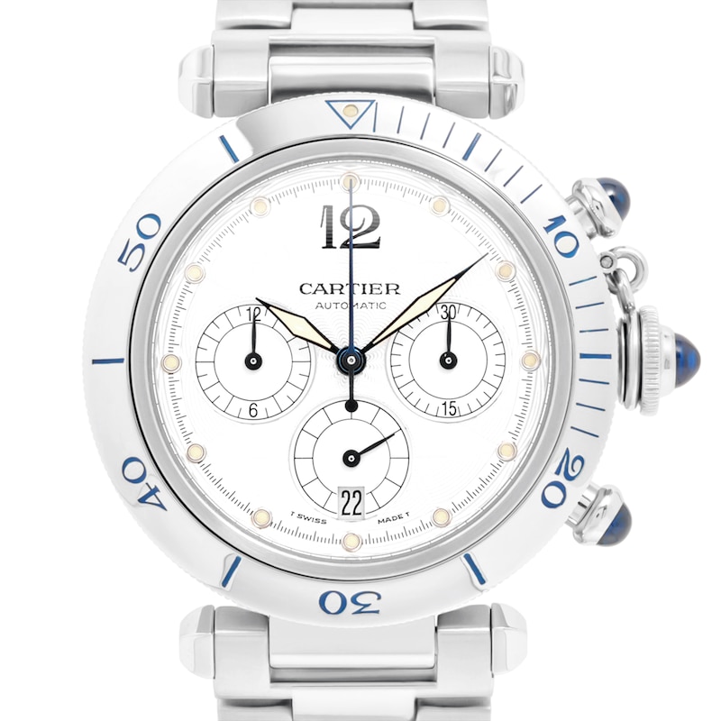 Main Image 1 of Previously Owned Cartier Pasha Doo Automatic Chronograph 38mm Watch C2AJNUWA (Model: W31030H3)