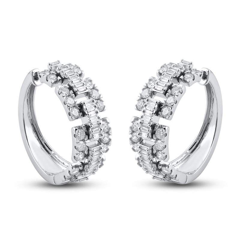 Diamond Hoop Earrings 2 ct tw Round/Baguette 14K White Gold | Jared