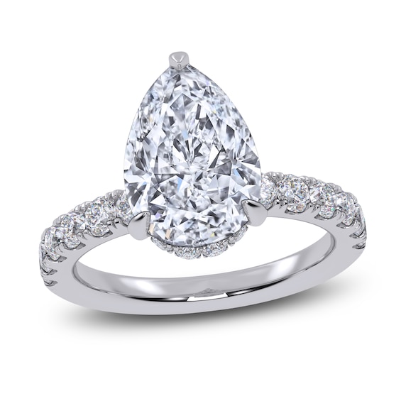 Pear-Shaped Lab-Grown Diamond Hidden Halo Engagement Ring 3-1/4 ct tw 14K White Gold