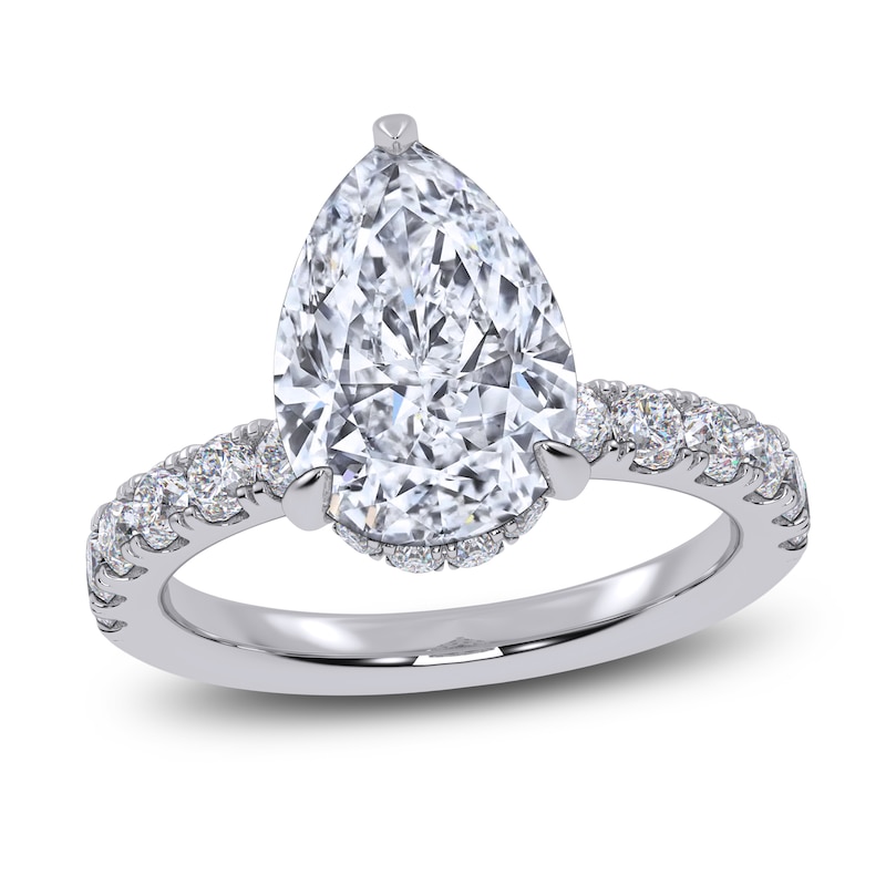 Main Image 1 of Pear-Shaped Lab-Grown Diamond Hidden Halo Engagement Ring 3-1/4 ct tw 14K White Gold