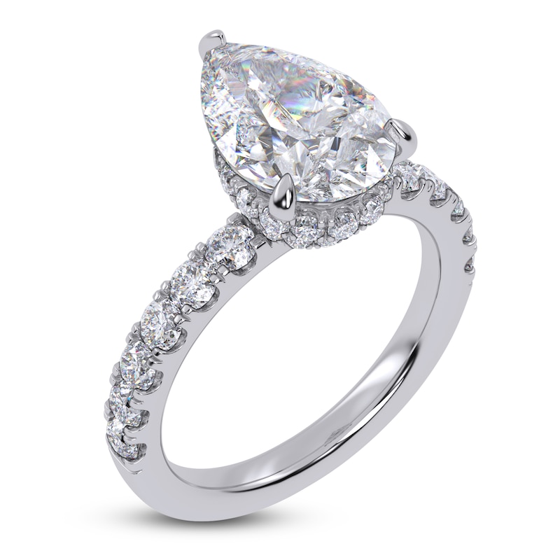 Main Image 2 of Pear-Shaped Lab-Grown Diamond Hidden Halo Engagement Ring 3-1/4 ct tw 14K White Gold