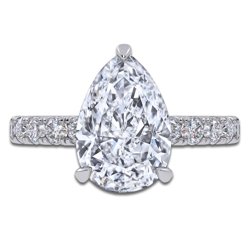 Main Image 3 of Pear-Shaped Lab-Grown Diamond Hidden Halo Engagement Ring 3-1/4 ct tw 14K White Gold
