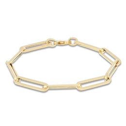 Italia D'Oro Elongated Paperclip Chain Bracelet 6mm Hollow 14K Yellow Gold 7.5"