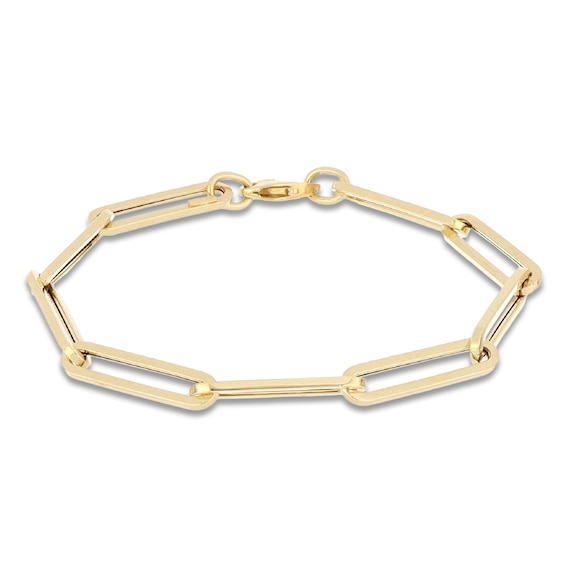 Italia D'Oro Elongated Paperclip Chain Bracelet 6mm Hollow 14K Yellow Gold 7.5"