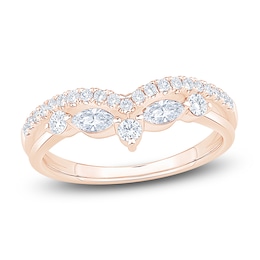 Certified Round & Marquise-Cut Chevron Wedding Band 1/2 ct tw 14K Rose Gold