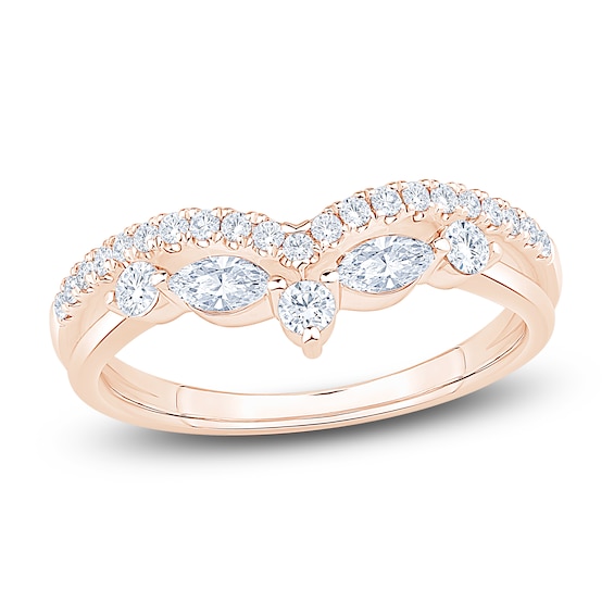 Certified Round & Marquise-Cut Chevron Wedding Band 1/2 ct tw 14K Rose Gold