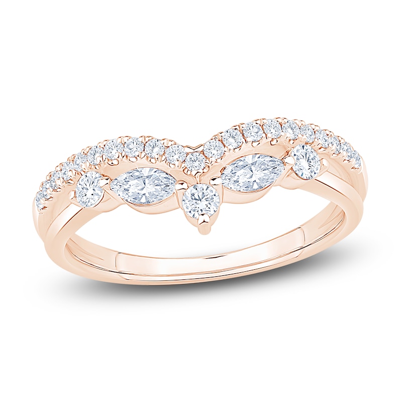 Main Image 1 of Certified Round & Marquise-Cut Chevron Wedding Band 1/2 ct tw 14K Rose Gold