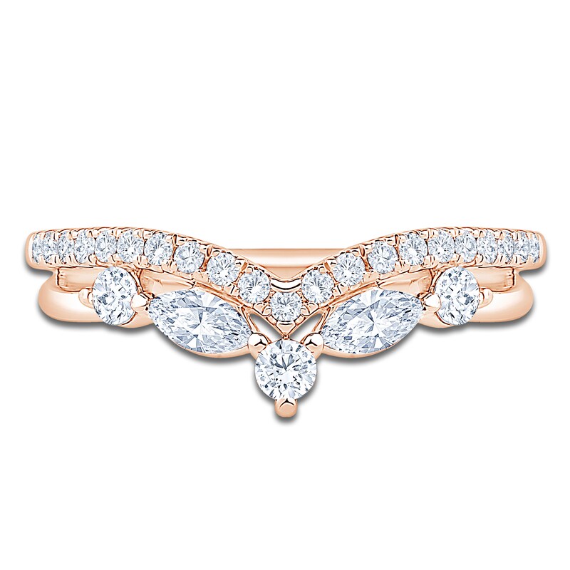 Main Image 3 of Certified Round & Marquise-Cut Chevron Wedding Band 1/2 ct tw 14K Rose Gold