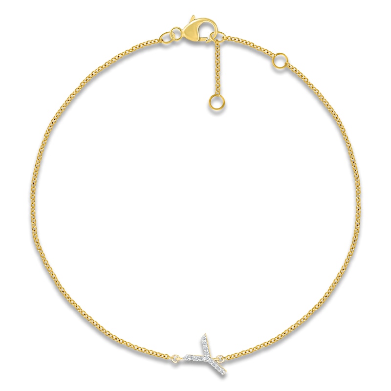 Main Image 1 of Diamond Initial Y Bracelet 1/20 ct tw 10K Yellow Gold 7.5"