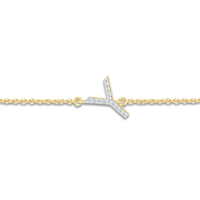 Main Image 2 of Diamond Initial Y Bracelet 1/20 ct tw 10K Yellow Gold 7.5"