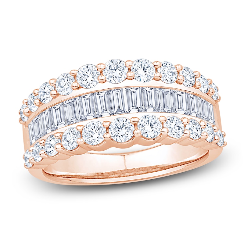 Main Image 1 of Brilliant Moments Baguette & Round-Cut Diamond Three-Row Anniversary Ring 2 ct tw 14K Rose Gold