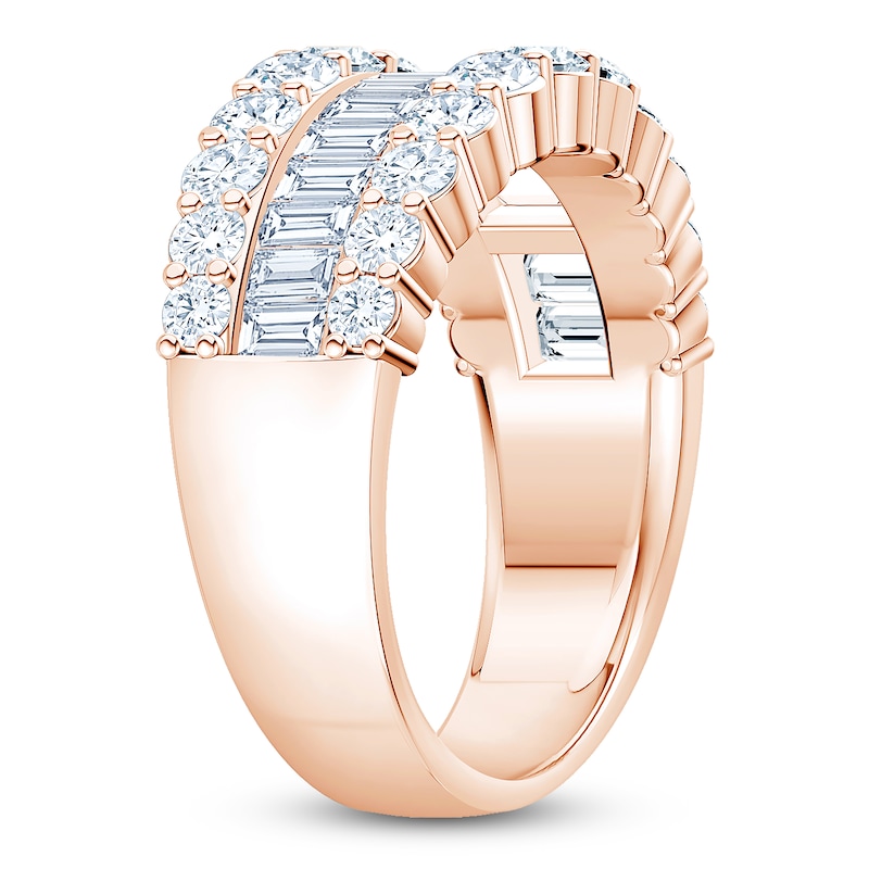 Main Image 2 of Brilliant Moments Baguette & Round-Cut Diamond Three-Row Anniversary Ring 2 ct tw 14K Rose Gold