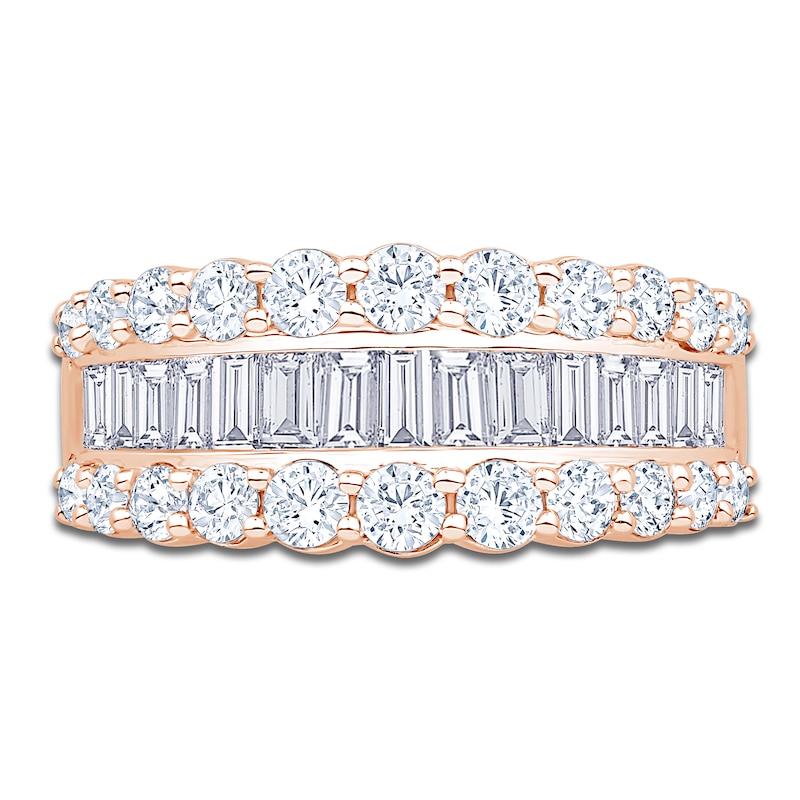 Main Image 3 of Brilliant Moments Baguette & Round-Cut Diamond Three-Row Anniversary Ring 2 ct tw 14K Rose Gold