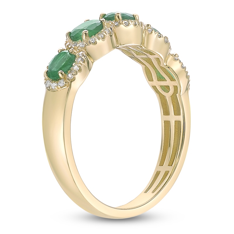 Main Image 2 of Oval-Cut Emerald & Diamond Five-Stone Ring 1/4 ct tw 10K Yellow Gold