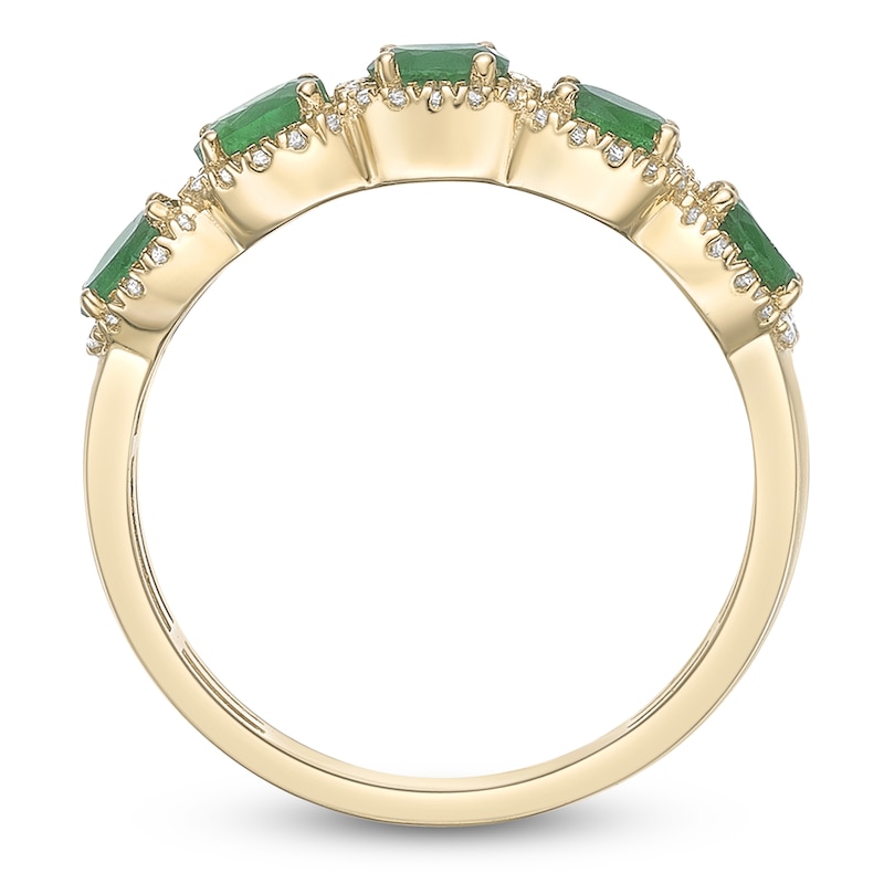 Main Image 4 of Oval-Cut Emerald & Diamond Five-Stone Ring 1/4 ct tw 10K Yellow Gold