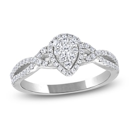 Brilliant Moments Multi-Diamond Pear-Shaped Halo Engagement Ring 1 ct tw 14K White Gold
