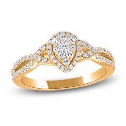 Brilliant Moments Multi-Diamond Pear-Shaped Halo Engagement Ring 1 ct tw 14K Yellow Gold