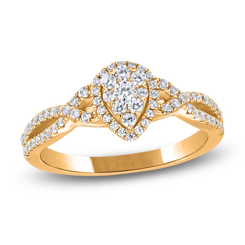 Main Image 1 of Brilliant Moments Multi-Diamond Pear-Shaped Halo Engagement Ring 1 ct tw 14K Yellow Gold