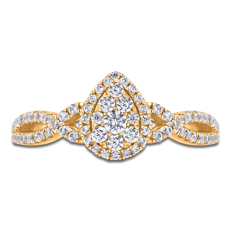 Main Image 3 of Brilliant Moments Multi-Diamond Pear-Shaped Halo Engagement Ring 1 ct tw 14K Yellow Gold