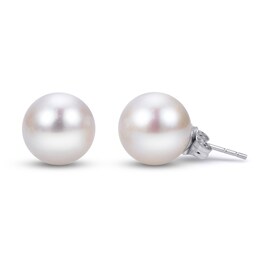 Cultured Pearl Stud Earrings 14K White Gold 10-10.5mm
