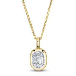 Shy Creation Baguette & Round-Cut Multi-Diamond Necklace 1/5 ct tw 14K Yellow Gold 18"
