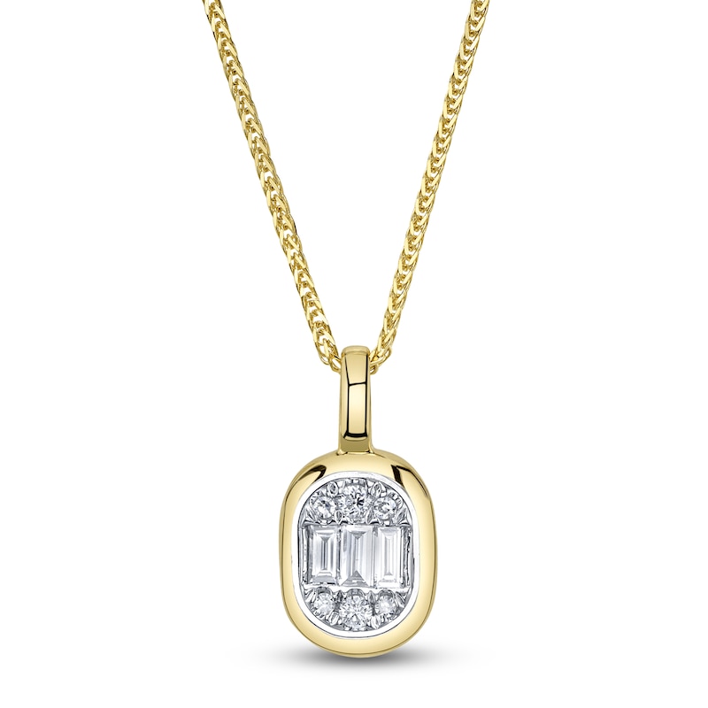 Main Image 1 of Shy Creation Baguette & Round-Cut Multi-Diamond Necklace 1/5 ct tw 14K Yellow Gold 18"