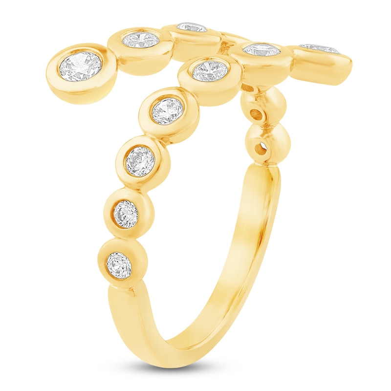 Main Image 2 of Bezel-Set Diamond Graduated Wrap Ring 1/2 ct tw 14K Yellow Gold