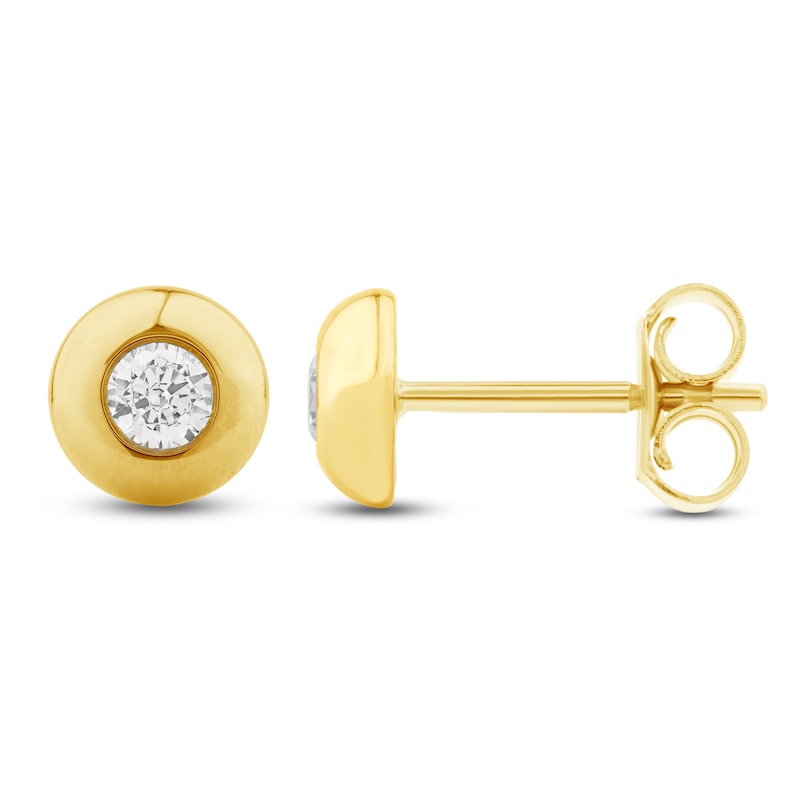 Main Image 1 of Diamond Solitaire Circle Stud Earrings 1/5 ct tw 14K Yellow Gold (I2/I)