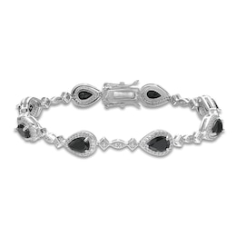 Pear-Shaped Natural Black Onyx & White Lab-Created Sapphire Bracelet Sterling Silver 7.25"
