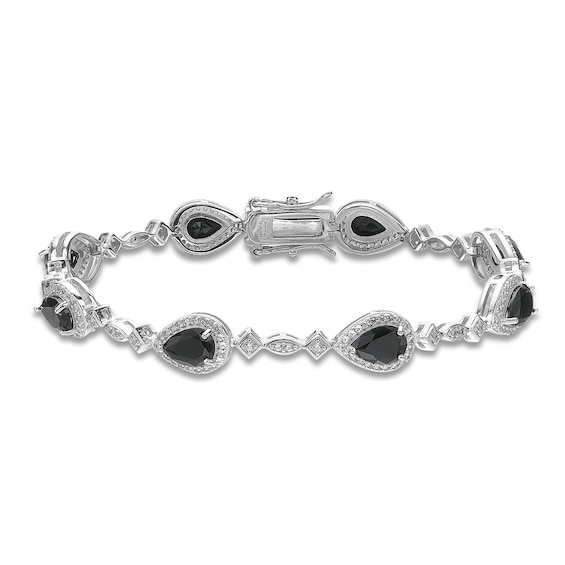 Pear-Shaped Natural Black Onyx & White Lab-Created Sapphire Bracelet Sterling Silver 7.25"