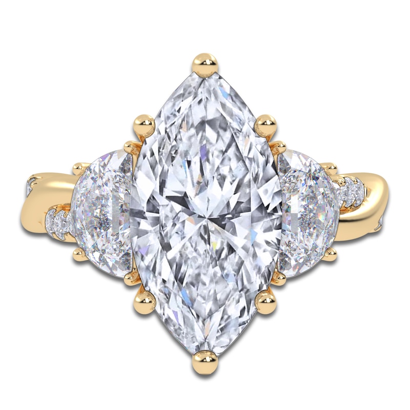 Main Image 3 of Marquise-Cut & Half Moon-Shaped Lab-Grown Diamond Three-Stone Engagement Ring 4 ct tw 14K Yellow Gold